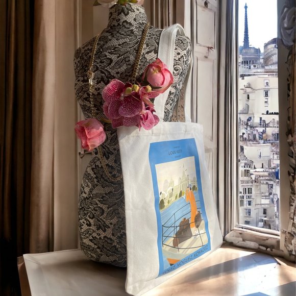 LOUIS VUITTON XL LV Cotton Tote Shopping 16" Shanghai Bag Speedy XL Gym Laptop - Picture 2 of 7